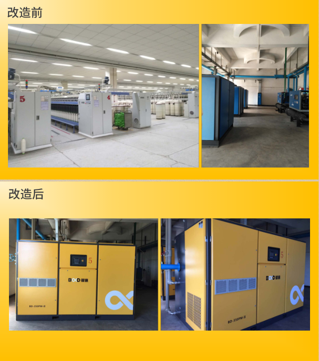 奔達紡織空壓機改造前后現場對比圖 奔達紡織空壓機改造前后現場對比圖